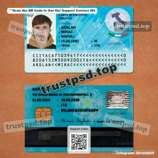 Italy old blue id card psd template - 2 version